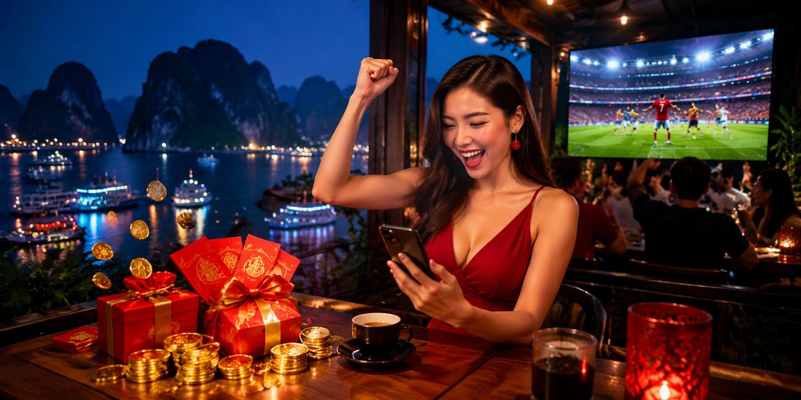 Người chơi thư giãn với cà phê và thiết bị di động giữa cảnh quan Ninh Bình