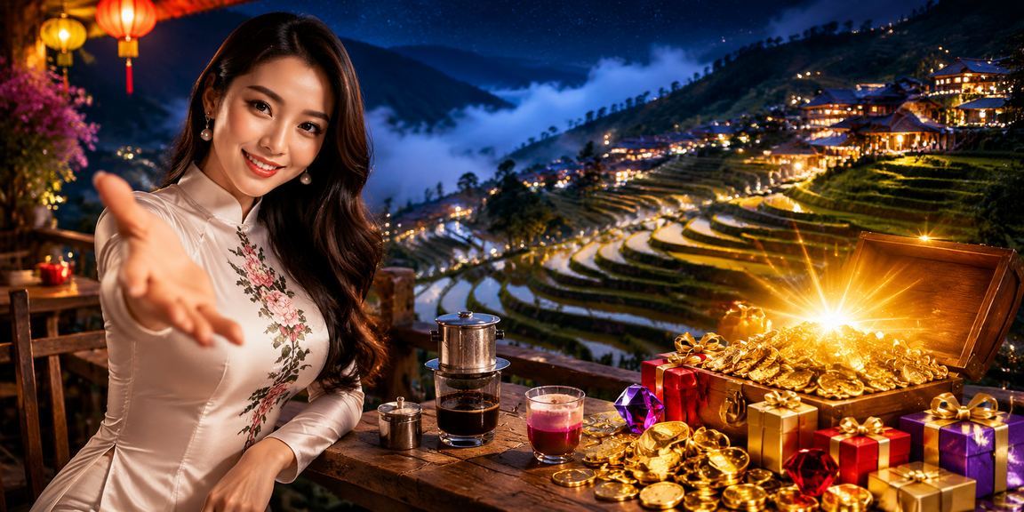 Người chơi thưởng thức cà phê và trải nghiệm cá cược có trách nhiệm giữa cảnh núi Sapa